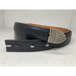 James Reid Belt Mens Size 42 Black Lizard Belt Sterling Tip Made in USA Western